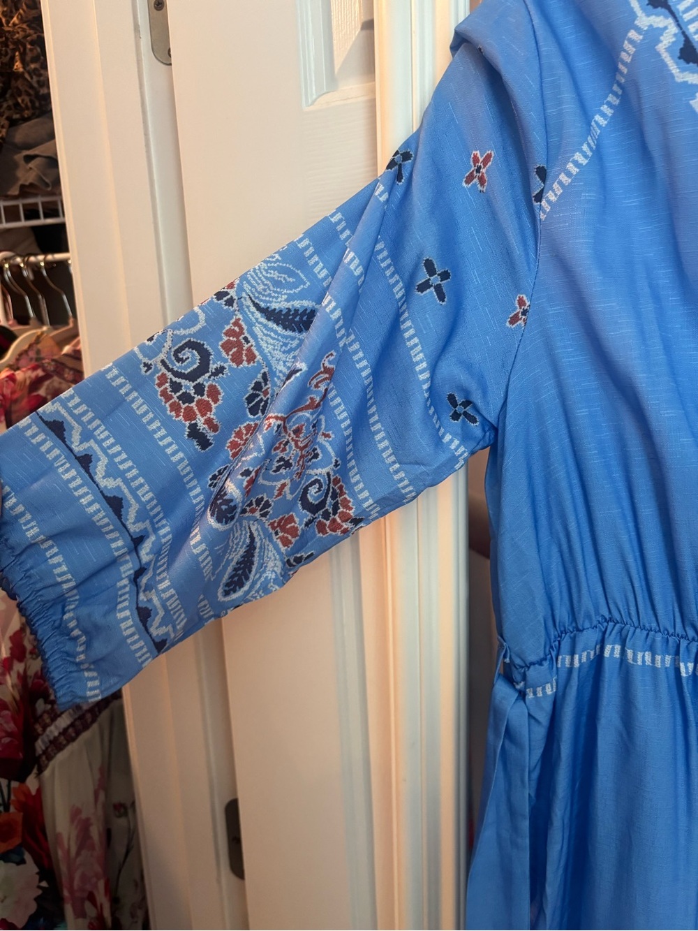 Blue Embroidered printed Tiered Maxi Dress - Picture 3 of 6